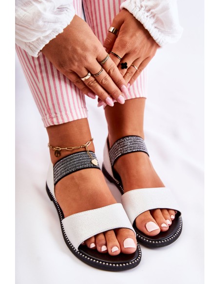 Classic Leather Sandals With Studs Silver Shelly