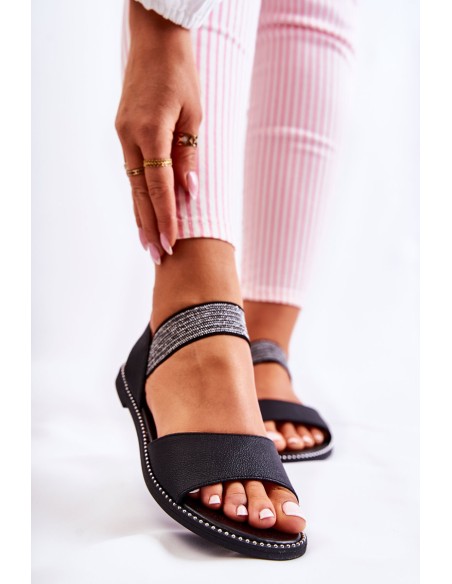 Classic Leather Sandals With Studs Black Shelly