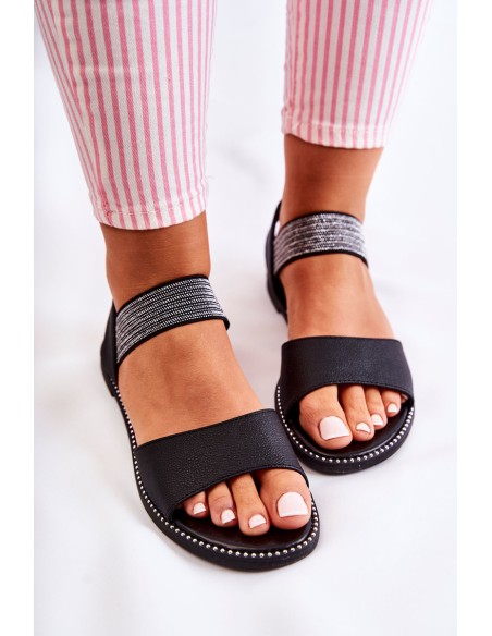 Classic Leather Sandals With Studs Black Shelly