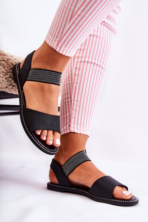 Classic Leather Sandals With Studs Black Shelly