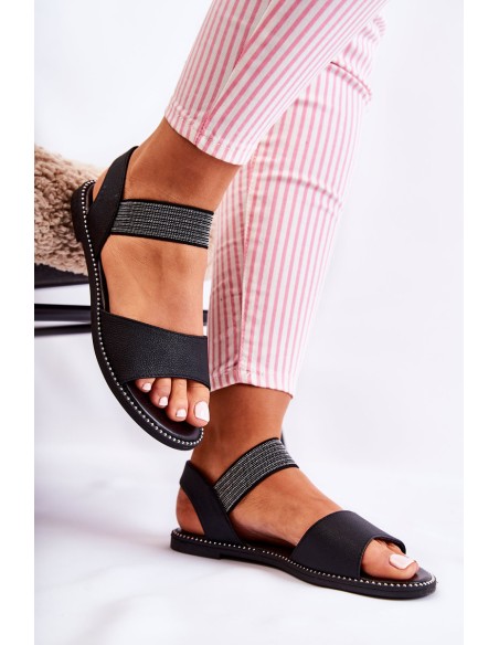 Classic Leather Sandals With Studs Black Shelly