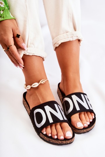 Classic Slip-On Slippers With Inscription Black and Silver Bahari 2