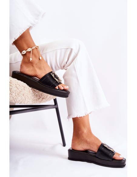 Women's Fashionable Leather Slippers Black Adaline