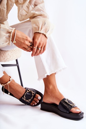 Women's Fashionable Leather Slippers Black Adaline 2