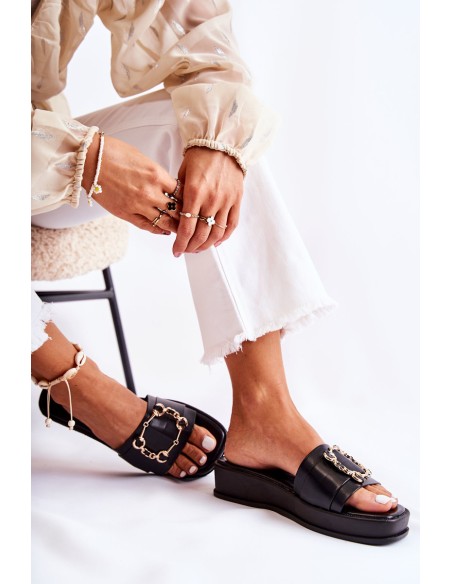 Women's Fashionable Leather Slippers Black Adaline