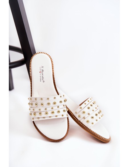 Women's Leather Slippers With Decoration White Brien