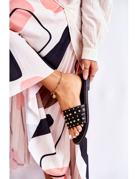 Women's Leather Slippers With Decoration Black Brien