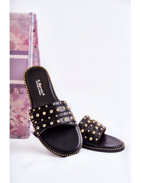 Women's Leather Slippers With Decoration Black Brien