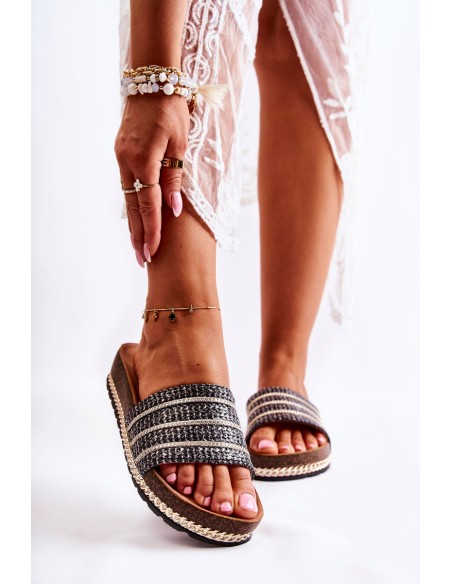 Women's Classic Slippers With A Chain Black Maddy