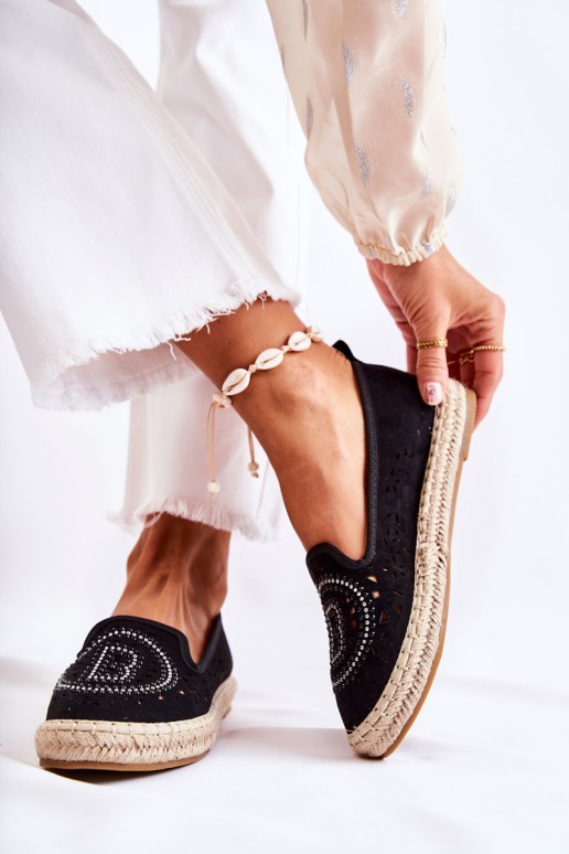 Ažūrinės užsegamos moteriškos espadrilės Black Meredith