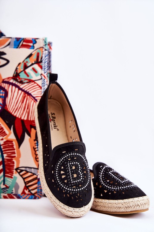 Openwork Slip-on Women's Espadrilles Black Meredith