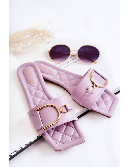 Women's Classic Leather Slippers With Decoration Violet Shilla
