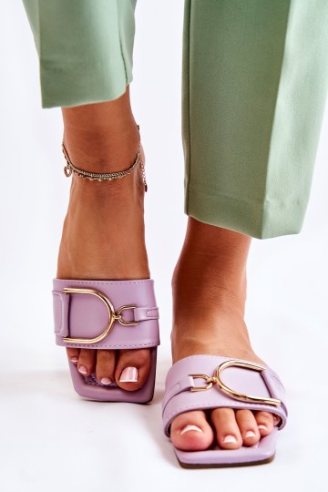 Women's Classic Leather Slippers With Decoration Violet Shilla 2