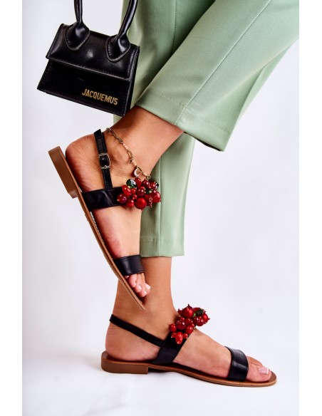 Fashionable Sandals With Beads Black Hally