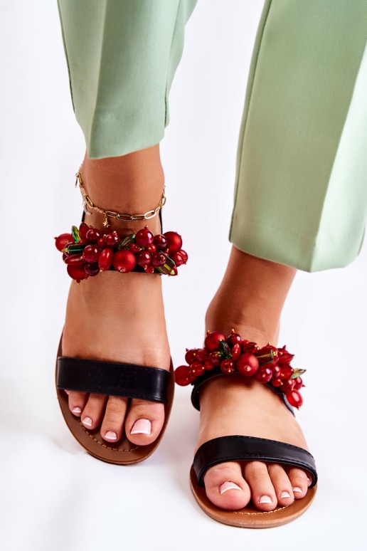 Fashionable Sandals With Beads Black Hally
