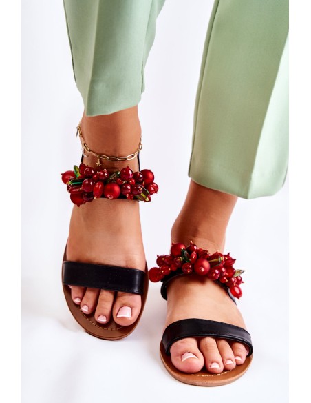 Fashionable Sandals With Beads Black Hally
