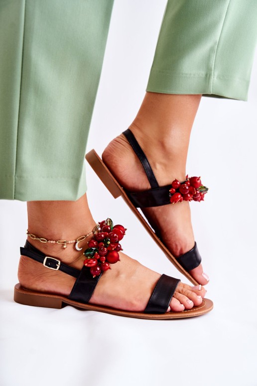 Fashionable Sandals With Beads Black Hally