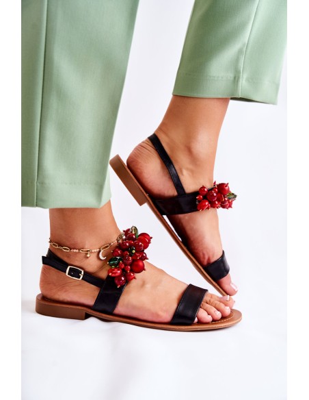 Fashionable Sandals With Beads Black Hally