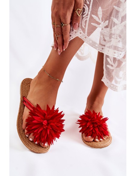 Women's Flip-flops With Fabric Ornament Red Eviana