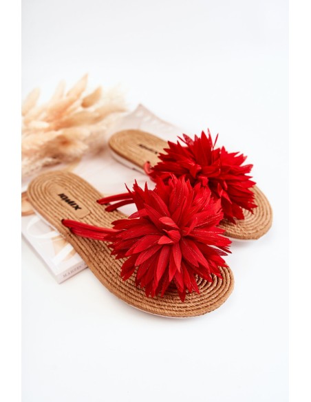 Women's Flip-flops With Fabric Ornament Red Eviana