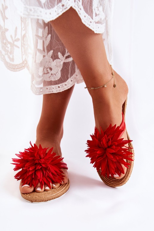 Moteriškos šlepetės su audinio ornamentu Raudona Eviana