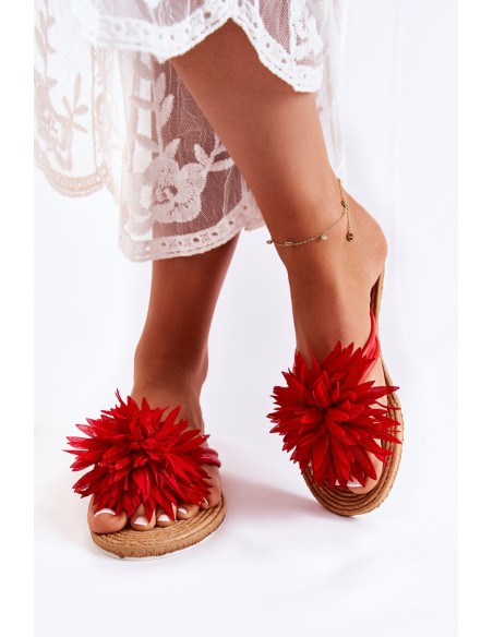Women's Flip-flops With Fabric Ornament Red Eviana