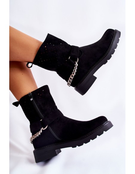 Openwork Booties With A Zipper With A Chain Black Chantelle