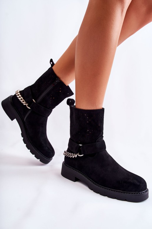 Openwork Booties With A Zipper With A Chain Black Chantelle