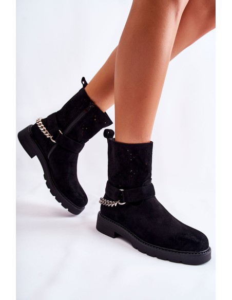 Openwork Booties With A Zipper With A Chain Black Chantelle