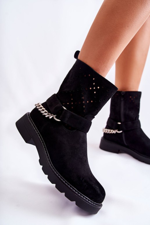 Openwork Booties With A Zipper With A Chain Black Chantelle
