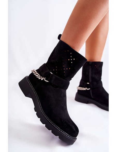 Openwork Booties With A Zipper With A Chain Black Chantelle