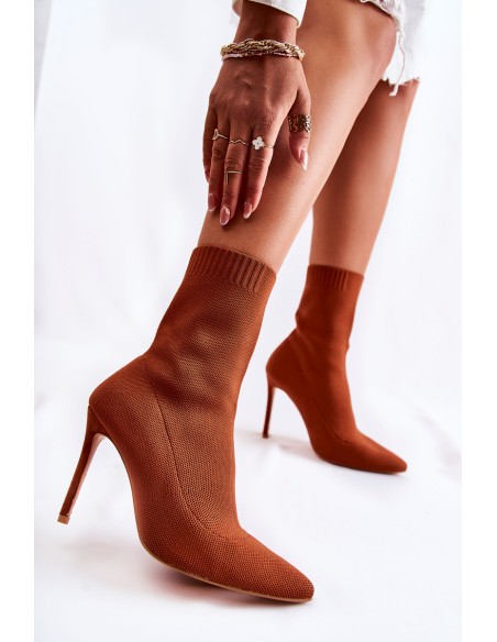Women's High Boots With A Sock On A Heel Camel Luisell