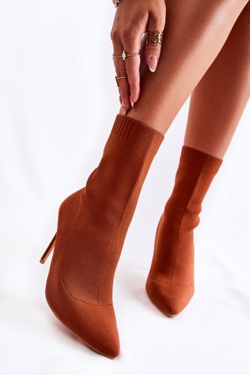 Women's High Boots With A Sock On A Heel Camel Luisell 2