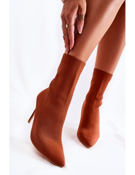 Women's High Boots With A Sock On A Heel Camel Luisell
