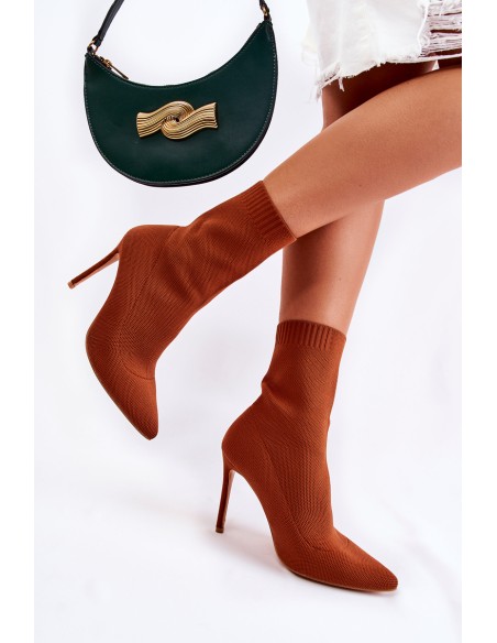 Women's High Boots With A Sock On A Heel Camel Luisell