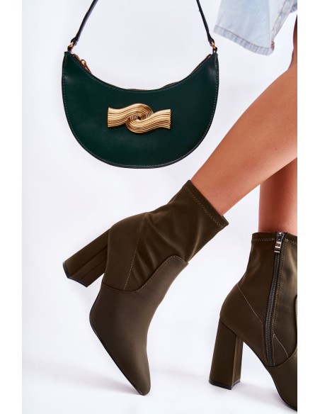 Women's Material Boots On Heel Khaki Amile