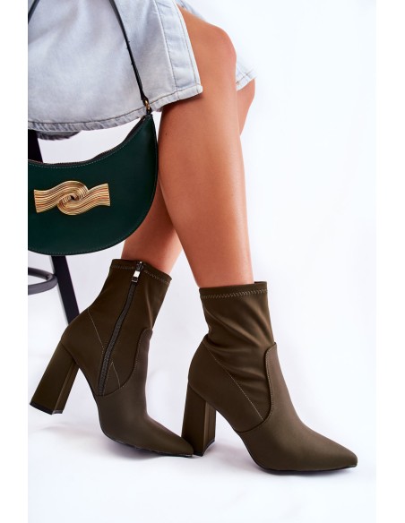 Women's Material Boots On Heel Khaki Amile