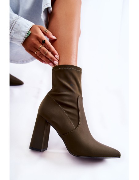 Women's Material Boots On Heel Khaki Amile
