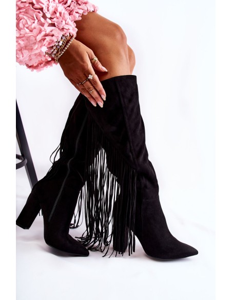 Suede Boots With Fringes Black Avilla