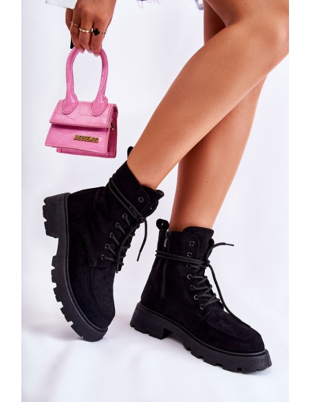 Women's Suede Boots Tied Black Vanita