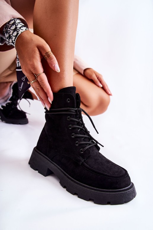 Women's Suede Boots Tied Black Vanita