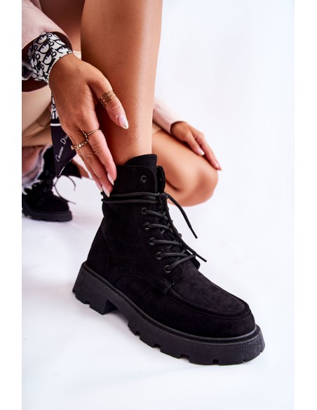 Women's Suede Boots Tied Black Vanita