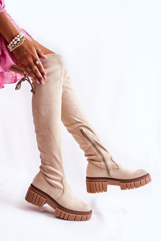 Women's Suede Boots Workers Light Beige Cheera