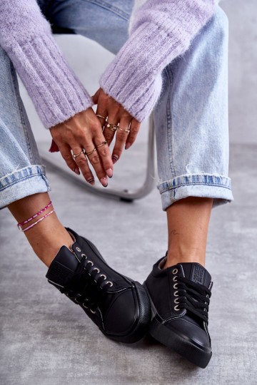 Women's Low Leather Sneakers Big Star KK274006 Black