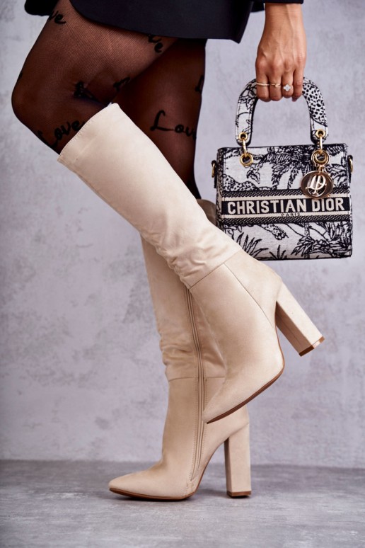 Classic Suede Heel Boots Beige Tressa