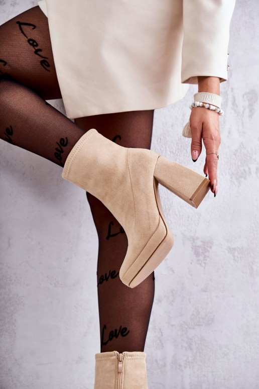 Women's Suede Boots On High Heel Light beige Ramira