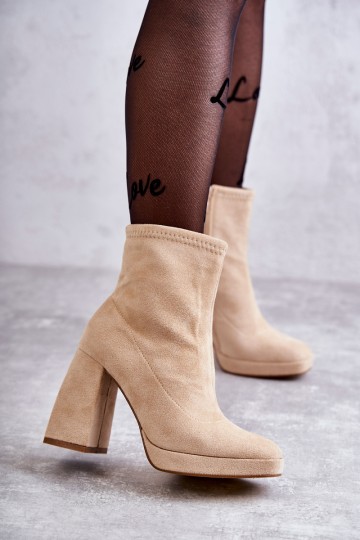 Women's Suede Boots On High Heel Light beige Ramira 2