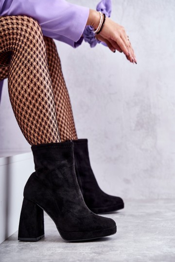 Women's Suede Boots On High Heel Light black Ramira 2