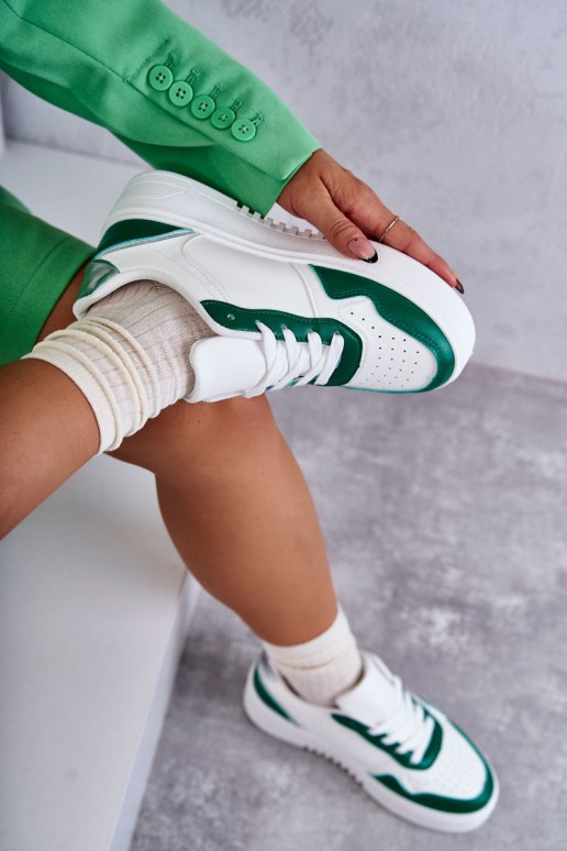 Women's Low Sport Shoes On The Platform White and Green Kyllie