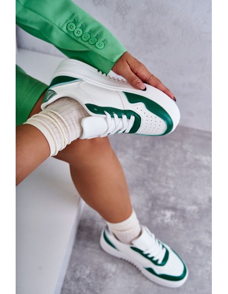 Moteriški žemi sportiniai batai ant platformos, balta ir žalia Kyllie